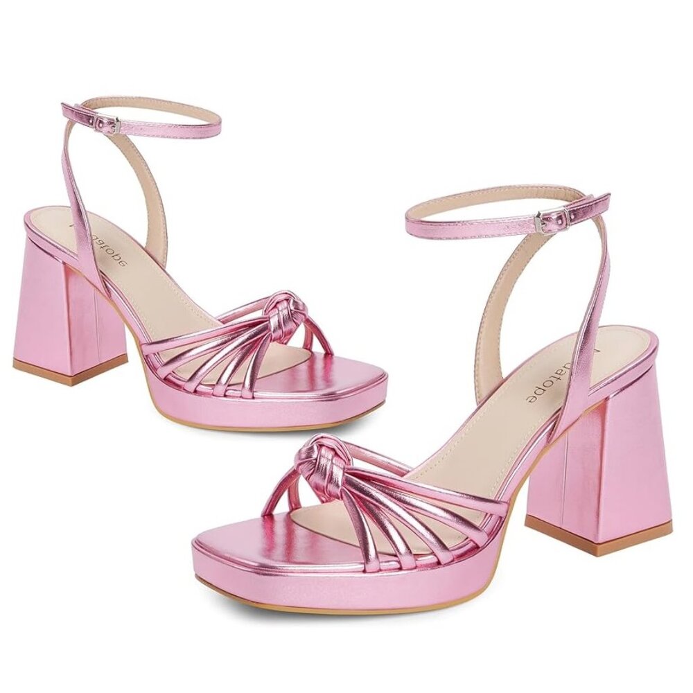 Modatope Pink Metallic Platform Strappy Chunky Heels Sandals NEW! 6.5